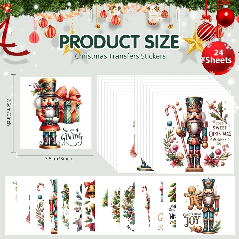 ZMRU 24 Sheets Vintage Christmas Rub On Transfers for Crafts, Rub On Transfers Christmas for Wood，Furniture Decals, Glass, Porcelain, Leather, Canvas, Fabric Projects,3 * 3inch - Image 2